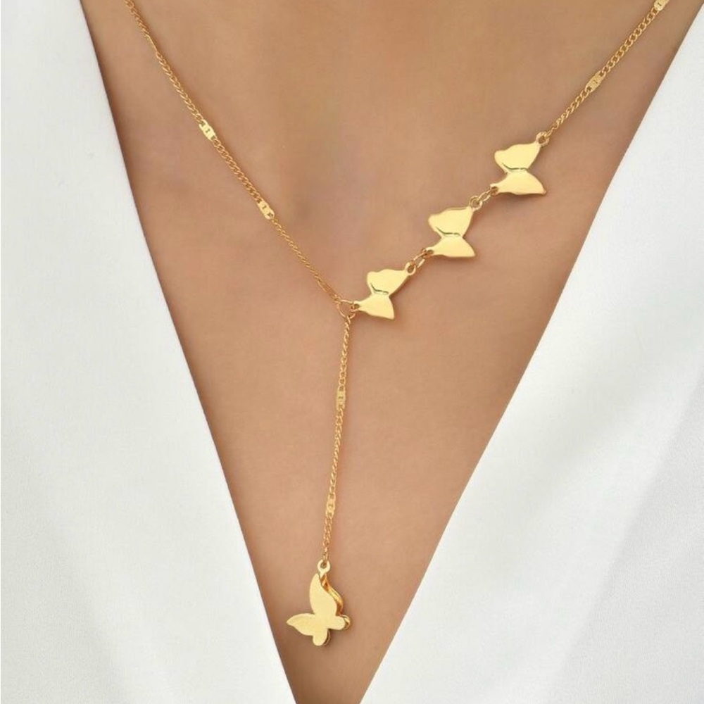 Gold Butterfly Lariat Necklace - Elegant Women's Jewelry